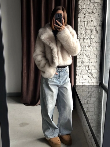 Dames Elegante Faux Fur Korte Jas Losse Casual Faux Fur Jas Pak Kraag Warm Winter Herfst Pluche Bovenkleding Abrikoos