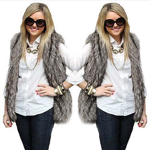 Women Faux Fur Vest Mid-Length Sleeveless Jacket Warm Artificial Fur Waistcoat For Casual Fashion Daily Wear Outwear