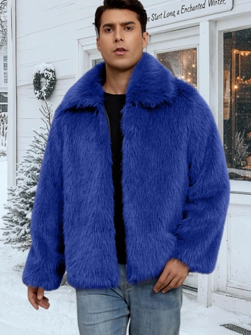 Men's Luxury Faux Fur Jacket Winter Warm Mid-length Lapel Coat Loose Gradient Striped Artificial Fur Outerwear For Men