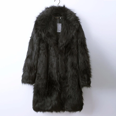Men's Luxury Faux Fur Coat Winter Warm Long Sleeve Overcoat Lapel Collar Single Breasted Medium Long Hairy Outwear Jacket