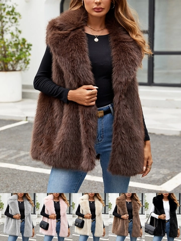 Gilet in Pelliccia Sintetica da Donna alla Moda Senza Maniche Caldo Gilet Invernale Giacca Ampio Revers Tinta Unita Cappotto per Pendolare Quotidiano