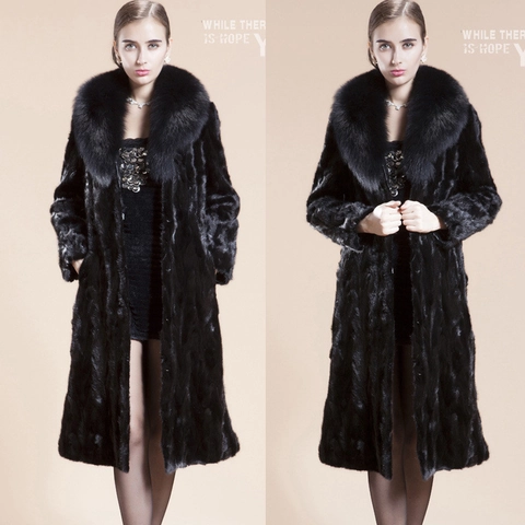 Women's Elegant Long Faux Mink Fur Coat With Large Fur Collar Luxurious Winter Warm Fluffy Overcoat Outwear For Party Lady