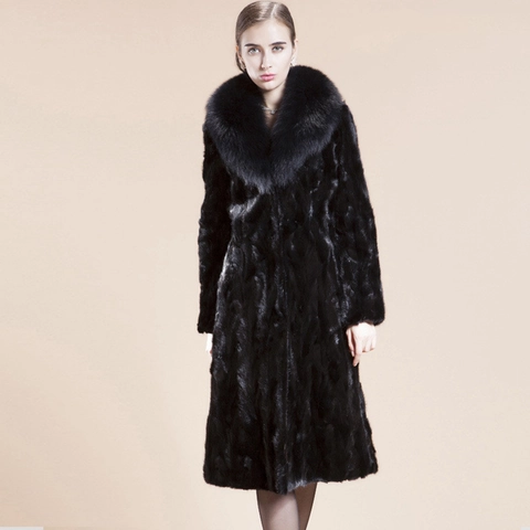 Women's Elegant Long Faux Mink Fur Coat With Large Fur Collar Luxurious Winter Warm Fluffy Overcoat Outwear For Party Lady