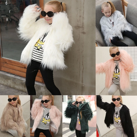 Kinder Kunstpelz Mantel Mode Mädchen Fluffige Plüsch Jacke Europäischer Stil Winter Warme Oberbekleidung Rundhals Langarm Mantel
