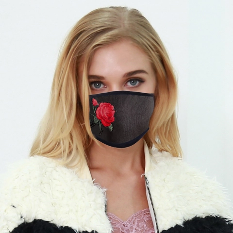 Mascherina Lavabile in Cotone Con Ricamo Rosa Strass Protezione Solare Antipolvere Traspirante Riutilizzabile Per Uomo Donna