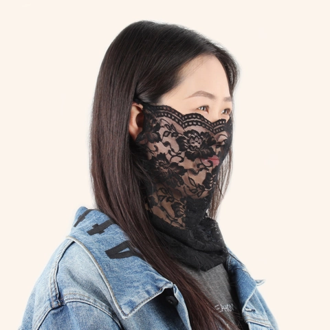 Women's Elegant Lace Face Mask Ear Hanging Floral Pattern Sunscreen Dustproof Breathable Neck Gaiter Decorative Veil Accessory