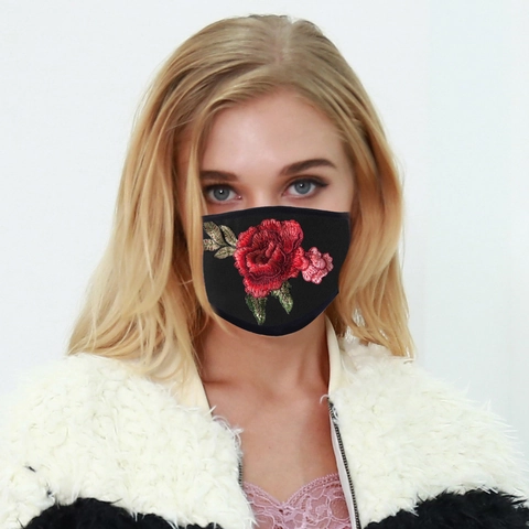 Vintage Stickerei Rose Gesichtsmaske Schwarz Waschbar Staubdicht Stoffmaske Mit Blumen Pailletten Für Herren Damen Dekorative Maske