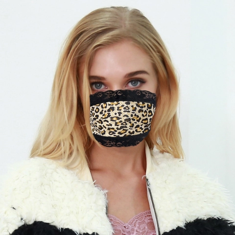 Fashion Lace Mask Breathable Washable Dustproof Sunscreen Fabric Mask Leopard Camo Print Face Cover For Adult Daily Outdoor