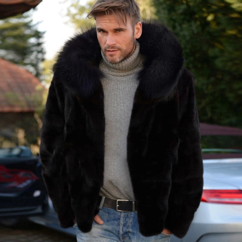 Cappotto in Pelliccia Sintetica da Uomo Con Cappuccio Invernale Caldo Giacca Spessa Nero Lussuosa Pelliccia Sintetica Parka All'aperto