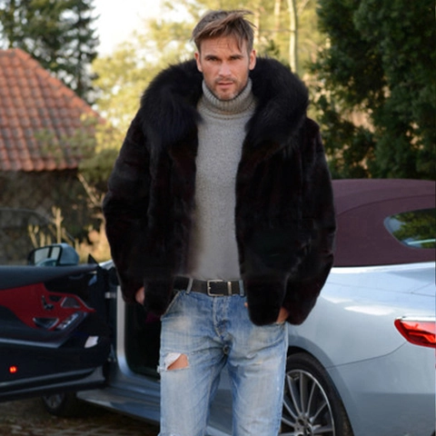 Cappotto in Pelliccia Sintetica da Uomo Con Cappuccio Invernale Caldo Giacca Spessa Nero Lussuosa Pelliccia Sintetica Parka All'aperto