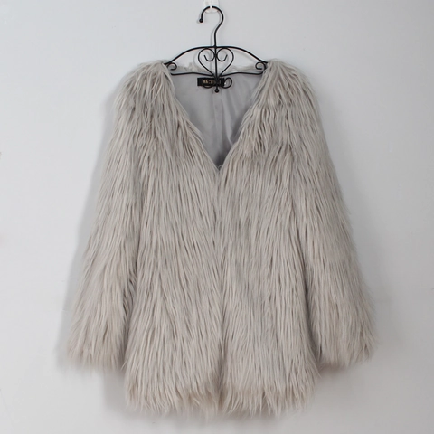 Abrigo de Piel Sintética de Moda para Mujer Otoño Invierno Casual Longitud Media Cuello en V Manga Larga Cálido Peluche Top
