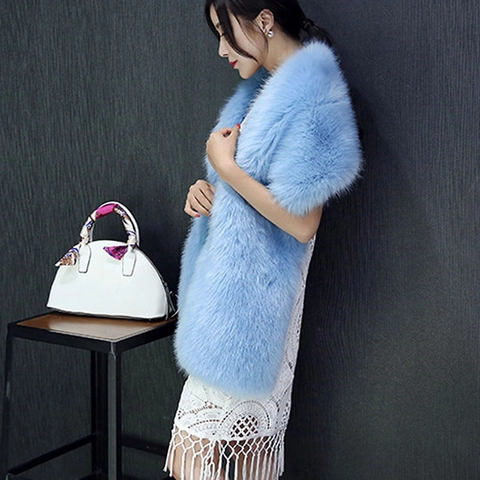 Women Faux Fur Shawl Scarf Winter Warm Elegant Plush Wrap Artificial Fox Fur Collar For Wedding Party Evening Ladies Shawls