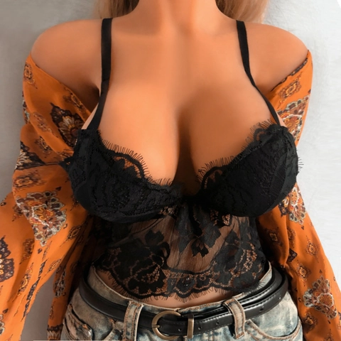 Bralette Sexy in Pizzo Floreale da Donna Scollo a V Cami Top con Bordo a Ciglia e Spalline Sottili Reggiseno Traspirante Aderente