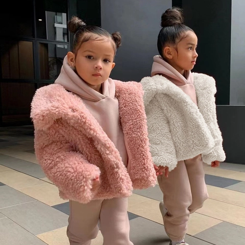 Cappotto in Pelliccia Sintetica per Bambine Giacca di Peluche Calda Invernale Manica Lunga Revers Capispalla Shaggy per Bambini Moda