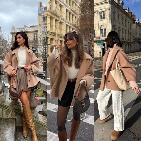 Cappotto di Lana Oversize da Donna Casual Rever Manica Lunga Monopetto Giacca Tinta Unita Larga Mezza Lunghezza Calda
