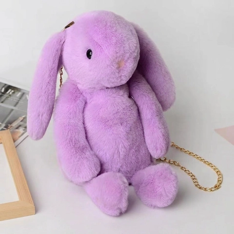Cute Plush Bunny Bag For Women Girls Faux Rex Rabbit Fur Rabbit Shaped Crossbody Bag With Metal Chain Shoulder Bag Gift