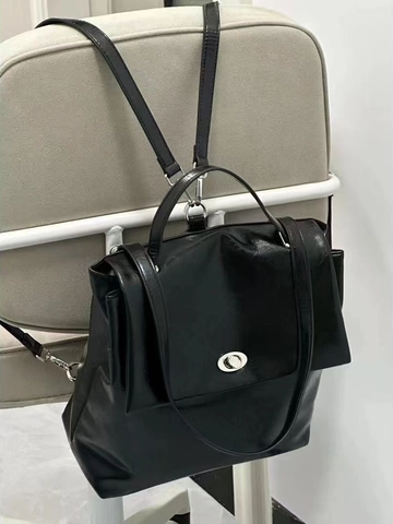 Sac à Dos en Cuir PU Ciré à l'Huile de Niche de Style Coréen Mode Argent Noir Blanc Grande Capacité Femmes Voyage Navette École Sac