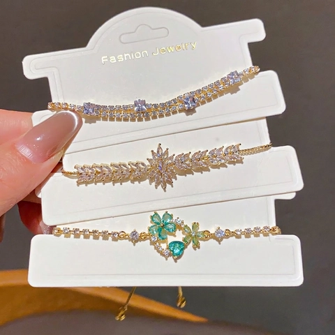 Luxe 18K Vergulde Koperen Armband Met Zirkonia Bloem Hart Blad Elegante Verstelbare Trekkoord Armbanden Voor Dames Sieraden