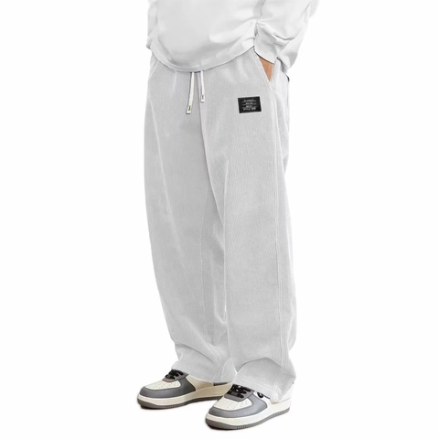 Men's Vintage Corduroy Casual Pants Loose Straight Wide Leg Trousers With Drawstring Elastic Waist Fashion Streetwear