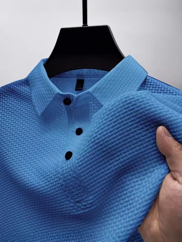 Polo da Uomo in Seta di Ghiaccio Trama a Nido d'Ape Mesh Traspirante Manica Corta Tinta Unita Casual Estate Polo
