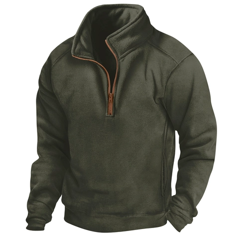 Men's Tactical Polar Fleece Pullover Half Zip Stand Collar Long Sleeve Sweatshirt Warm Outdoor Training Sport Polo Shirt