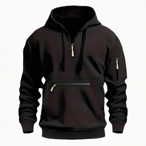 Herren Casual Fleece Gefütterter Hoodie Halber Reißverschluss Pullover Techwear Sweatshirt Mit Cargo Taschen Orange Reißverschluss Dekor