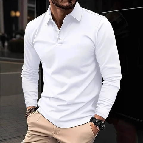 Herren Casual Langarm Polo Shirt Einfarbig Reverskragen Baumwollmischung Slim Fit Business Polo Shirt Für Frühling Herbst