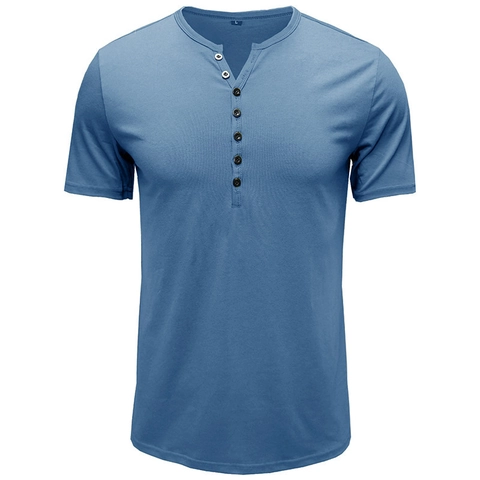 Herren Mode Casual Kurzarm Henley-Shirt Slim Fit Einfarbig Polyester T-Shirt Mit Knopfleiste Sommer Tops