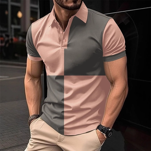 Herren Farbblock Patchwork Polo-Shirt Slim Fit Kurzarm Atmungsaktiv Mesh Umlegekragen Casual Sportlich Urban Mode Top