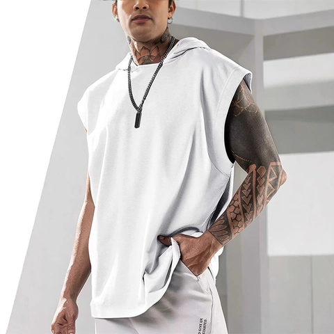 Débardeur à Capuche sans Manches pour Hommes Gilet de Sport Musculation en Mélange de Coton Coupe Large Été Streetwear Américain
