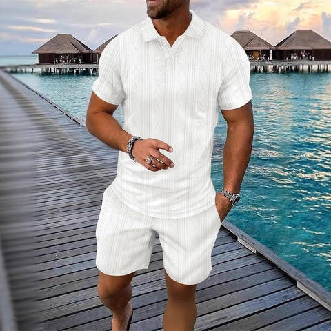 Abbigliamento Uomo Polo Estiva Casual Manica Corta Top In Maglia Strutturata E Pantaloncini Completo Vacanza Al Mare Comodo