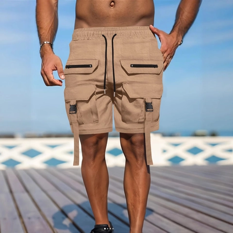 Men's Techwear Cargo Shorts Multi-pocket Cotton Blend Outdoor Beach Casual Straight Drawstring Utility Tactical Short Pants