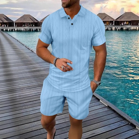 Abbigliamento Uomo Polo Estiva Casual Manica Corta Top In Maglia Strutturata E Pantaloncini Completo Vacanza Al Mare Comodo