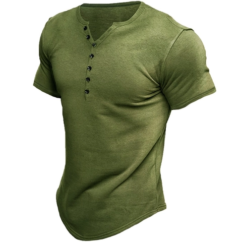 Herren Casual Kurzarm Henley Shirt Slim Fit Einfarbig Atmungsaktiv Sommer Mode T-Shirt Mit Knöpfen Gebogener Saum Top