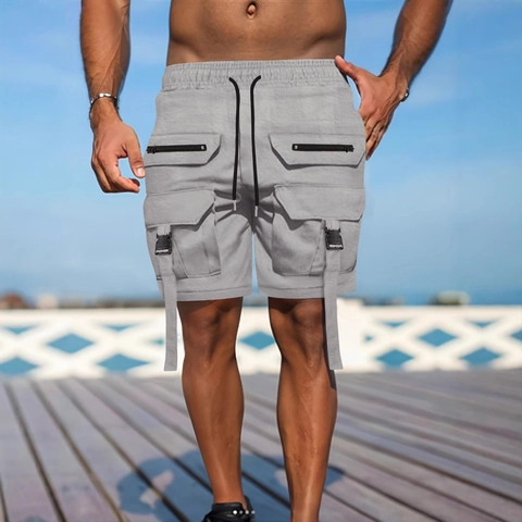 Men's Techwear Cargo Shorts Multi-pocket Cotton Blend Outdoor Beach Casual Straight Drawstring Utility Tactical Short Pants
