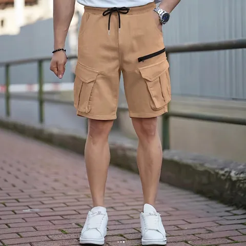 Men's Casual Cargo Shorts Outdoor Loose Fit Multi-Pocket Elastic Drawstring Waist Shorts Polyester Cotton Blend Sports Shorts