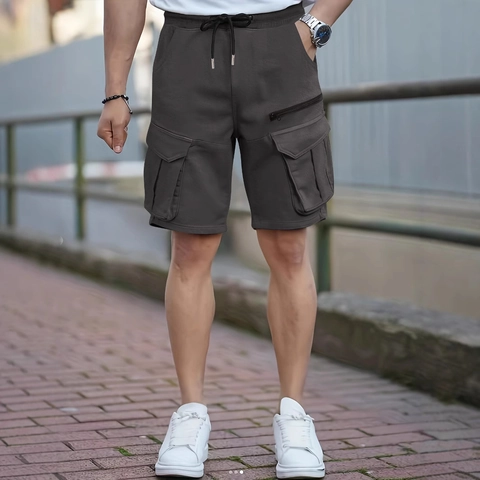 Men's Casual Cargo Shorts Outdoor Loose Fit Multi-Pocket Elastic Drawstring Waist Shorts Polyester Cotton Blend Sports Shorts