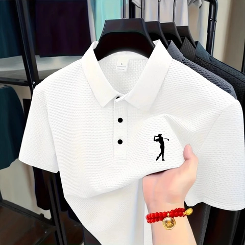 Men Summer Casual Short Sleeve Polo Shirt Breathable Waffle Knit Golf Sport Top Solid Color Comfortable Polo For Men