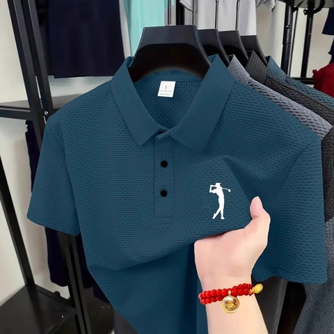 Men Summer Casual Short Sleeve Polo Shirt Breathable Waffle Knit Golf Sport Top Solid Color Comfortable Polo For Men