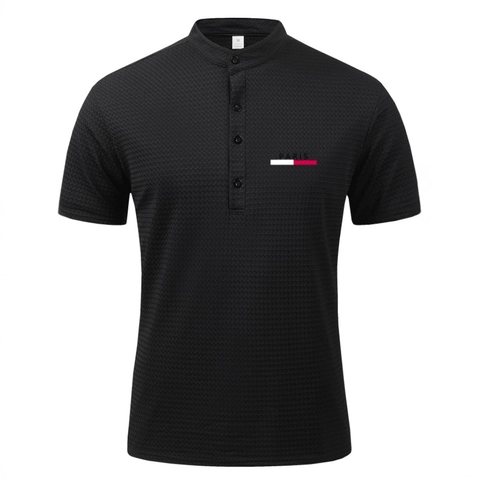 Polo de Punto de Gofre para Hombre Cuello Alzado Manga Corta Henley Shirt Transpirable Seda de Hielo Top para Verano Casual