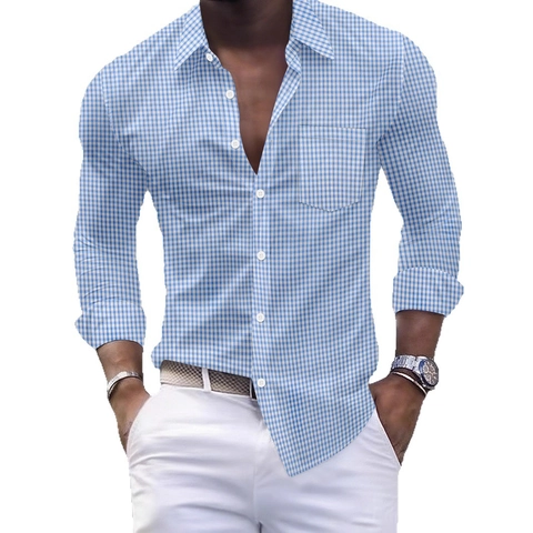Heren Business Casual Gingham Overhemd Lange Mouwen Klassiek Ruitpatroon Omslagkraag Enkele Borstzak Knoopsluiting Top