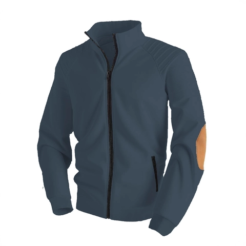 Men Casual Stand Collar Zipper Jacket Pleated Sleeves Elbow Patch Solid Color Windbreaker Outerwear For Men Autumn Winter