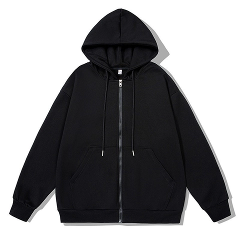 Men's Casual Zip Up Hoodie Solid Color Fleece Hooded Sweatshirt Jacket With Pockets Spring Autumn Loose Fit Outerwear