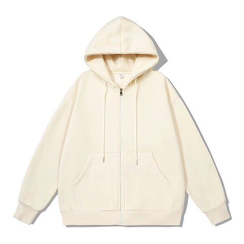 Men's Casual Zip Up Hoodie Solid Color Fleece Hooded Sweatshirt Jacket With Pockets Spring Autumn Loose Fit Outerwear