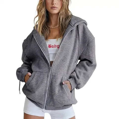 Γυναικείο Φούτερ Με Κουκούλα Και Φερμουάρ Oversized Πολυεστέρας Fleece Μονόχρωμο Casual Πεσμένοι Ώμοι Τζάκετ Κορδόνι Τσέπες