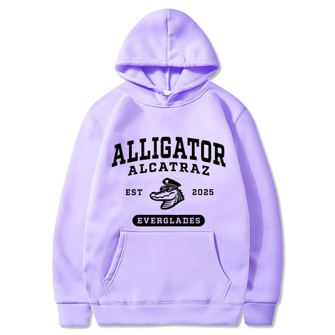 Alligator Alcatraz Everglades Printed Hoodie Retro Varsity Style Fleece Long Sleeve Sweatshirt With Kangaroo Pocket