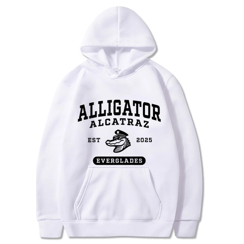 Alligator Alcatraz Everglades Printed Hoodie Retro Varsity Style Fleece Long Sleeve Sweatshirt With Kangaroo Pocket