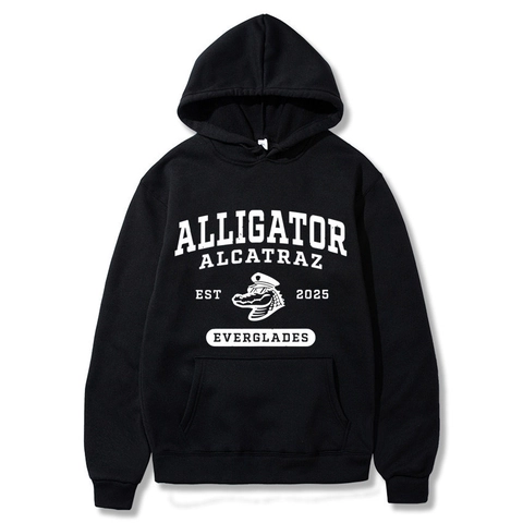 Unisex American Vintage Alligator Alcatraz Printed Hoodie Loose Fit Fleece Hooded Sweatshirt For Men Women Streetwear Casual Pullover With Kangaroo Pocket
