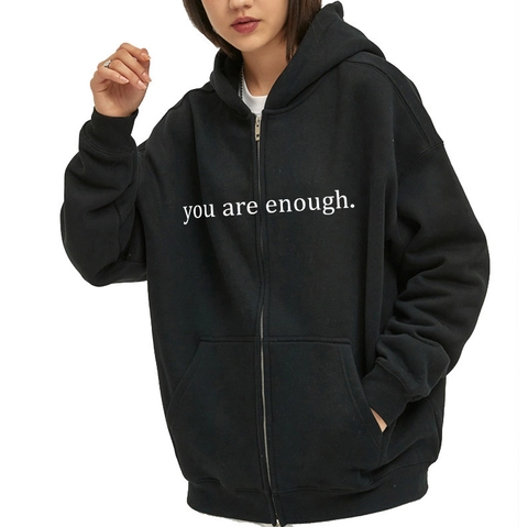 Damen Casual Oversize Reißverschluss Hoodie Buchstaben Druck Baumwollmischung Langarm Kapuzenpullover Herbst Streetwear Jacke