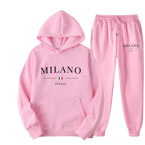 Women Casual Long Sleeve Hooded Sweatshirt And Sweatpants Solid Color Loose Fit Pullover Hoodie Sportswear Set